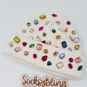 Colorful Rhinestone Beanie| Distressed fisherman Beanie| Glam Junk hat